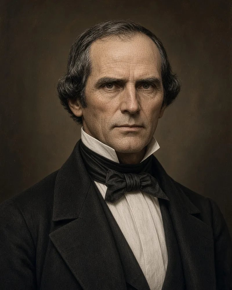Painted portrait of Lansford Hastings, clean-shaven, with dark hair, in a high white collar, a black bow tie and a dark coat.