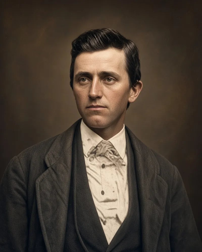 Painted portrait of William Sublette as a young man, clean-shaven, with dark hair, in a dark coat and waistcoat and a light cravat.